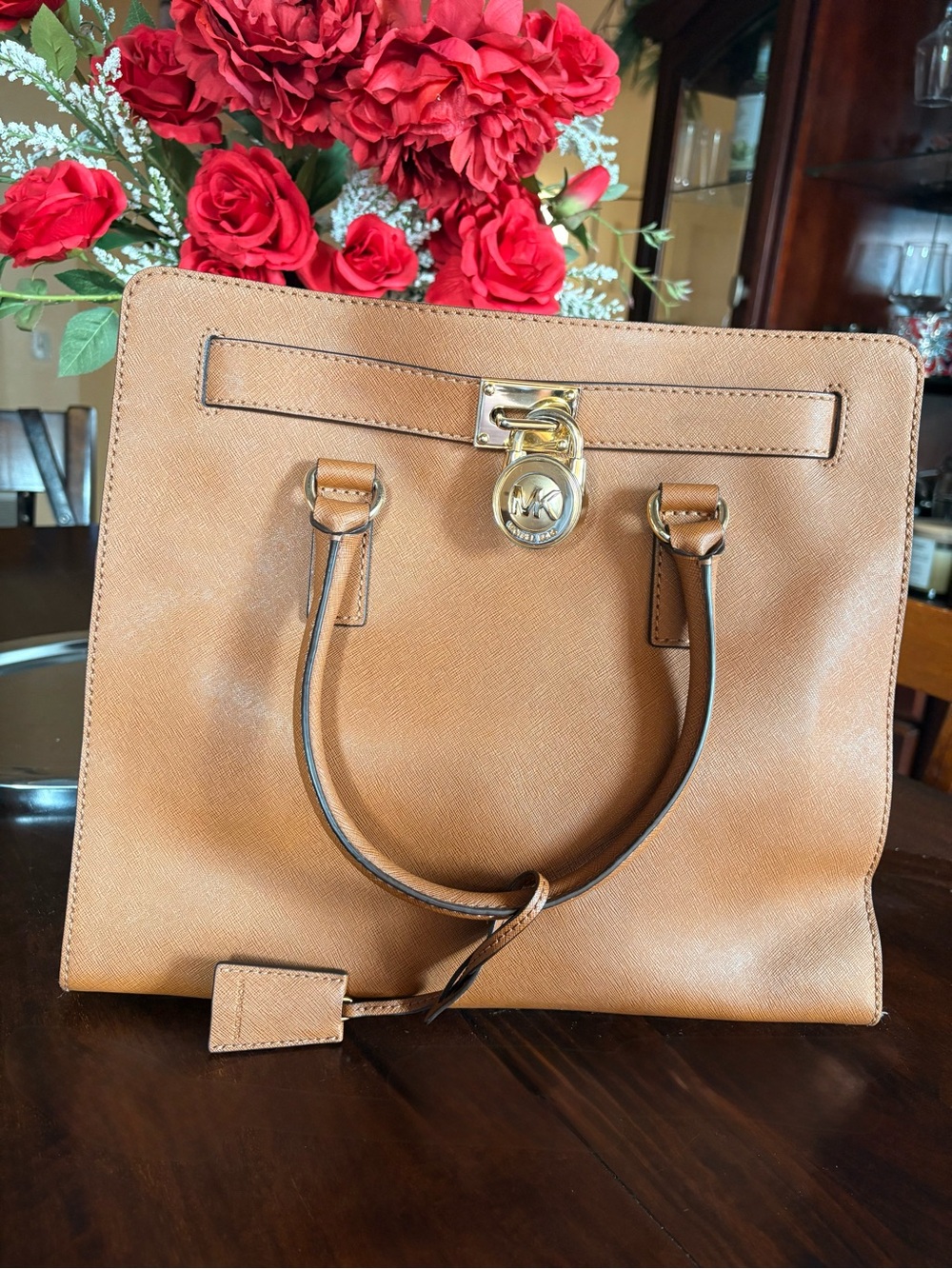 Michael Kors Large Hamilton Saffiano Leather Tote with Gold Hardware